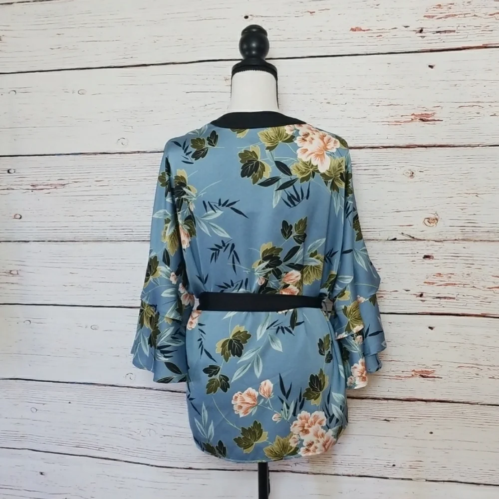 MISSGUIDED // ltd ed sexy-chic floral ruffle detail kimono wrap style jacket - Picture 8 of 10